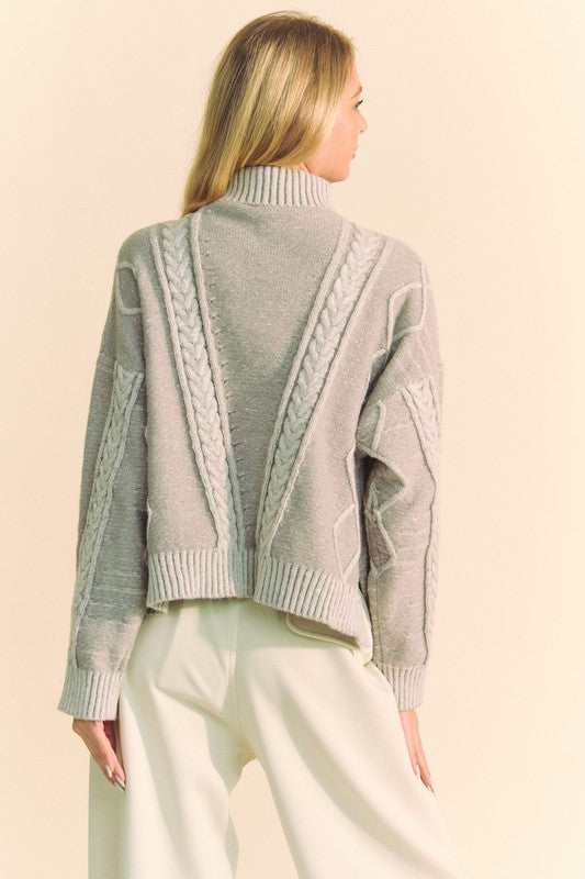 KnitElegance™ - Cable-Knit Turtleneck Dropped Shoulder Sweater