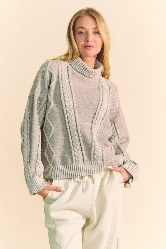 KnitElegance™ - Cable-Knit Turtleneck Dropped Shoulder Sweater