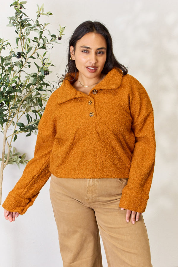 CozyChic™ - Full-Size Half-Button Turtleneck Sweatshirt