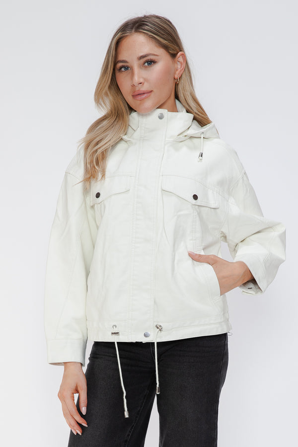 VogueEdge™ - Drawstring Hem PU Leather Zip-Up Jacket