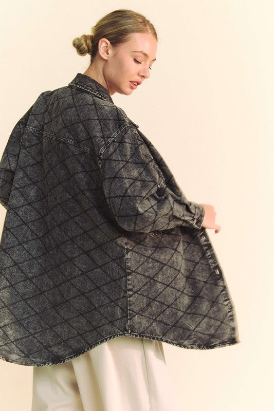 UrbanChic™ - Diamond Quilted Button-Up Denim Shacket