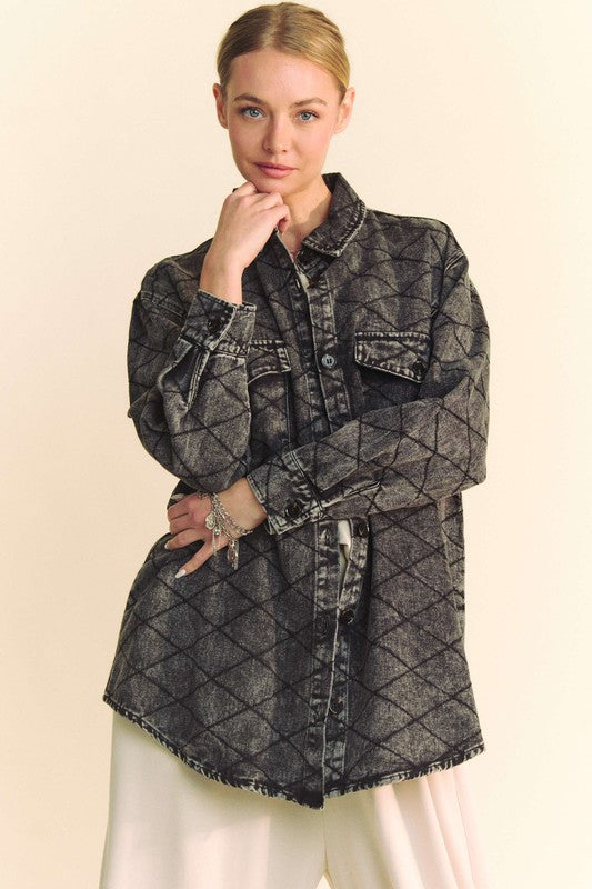 UrbanChic™ - Diamond Quilted Button-Up Denim Shacket